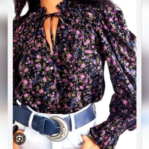Free People Blouse Floral Black and Pink Women's Top